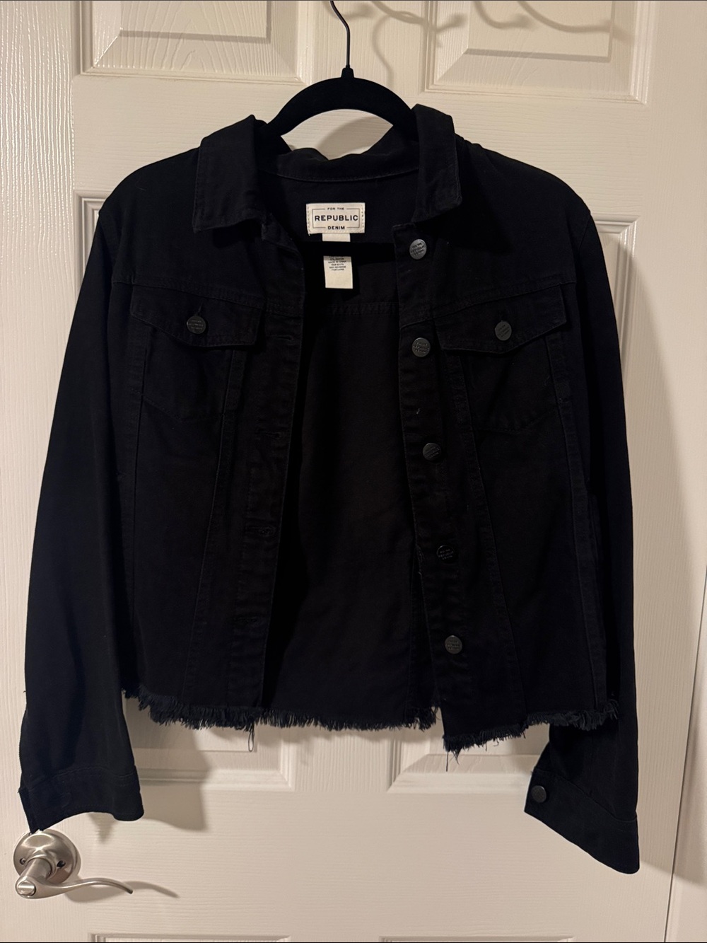 For The Republic Black Frayed Hem Jean Jacket